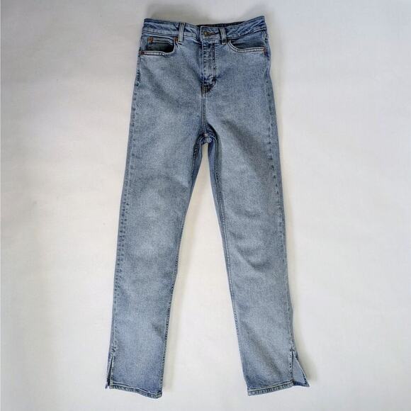 Motel Rocks Denim - Motel Denim Jeans M Blue Split Hem Straight Leg Medium Wash Stretch Zipper Fly